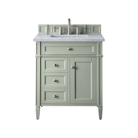 James Martin Vanities Brittany 30in Single Vanity, Sage Green w/ 3 CM Carrara Marble Top 650-V30-SGR-3CAR